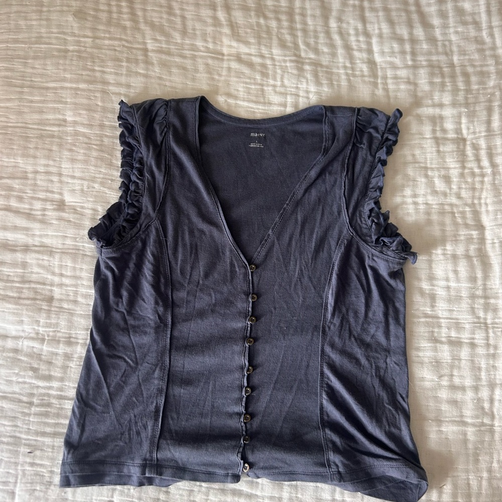 Anthropologie Women's Button-Down Top - Navy